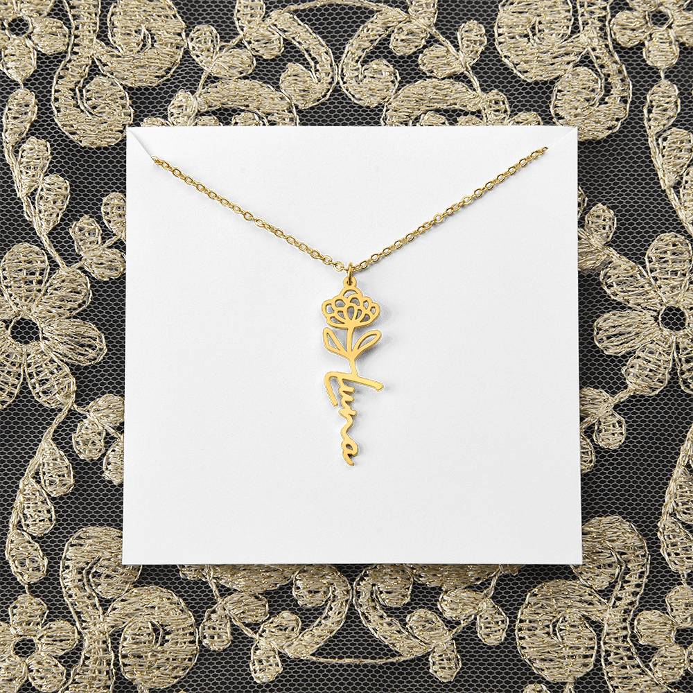 Flower + Your Name Necklace