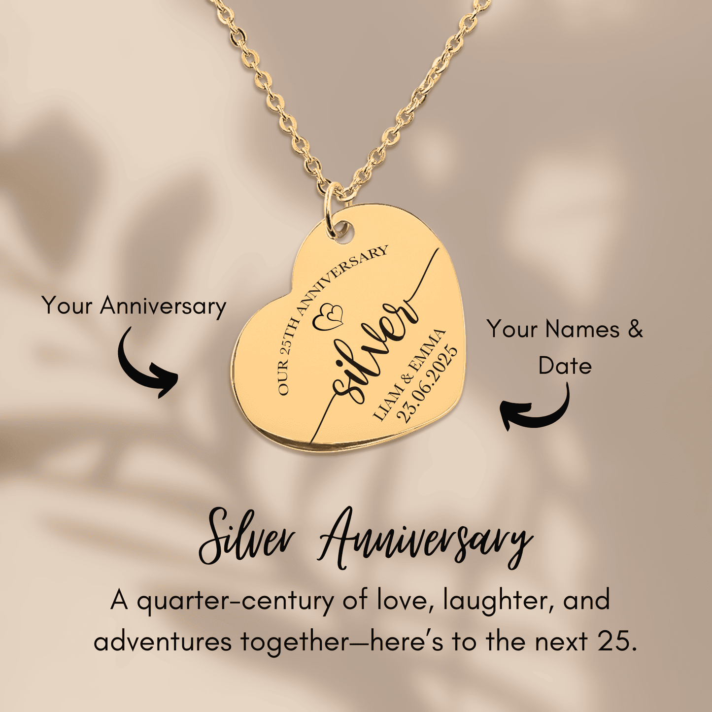 25th Silver Anniversary Heart Necklace