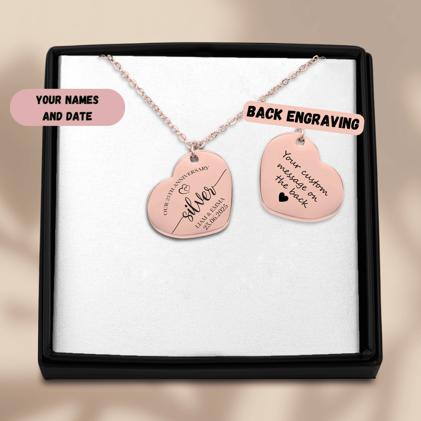 25th Silver Anniversary Heart Necklace