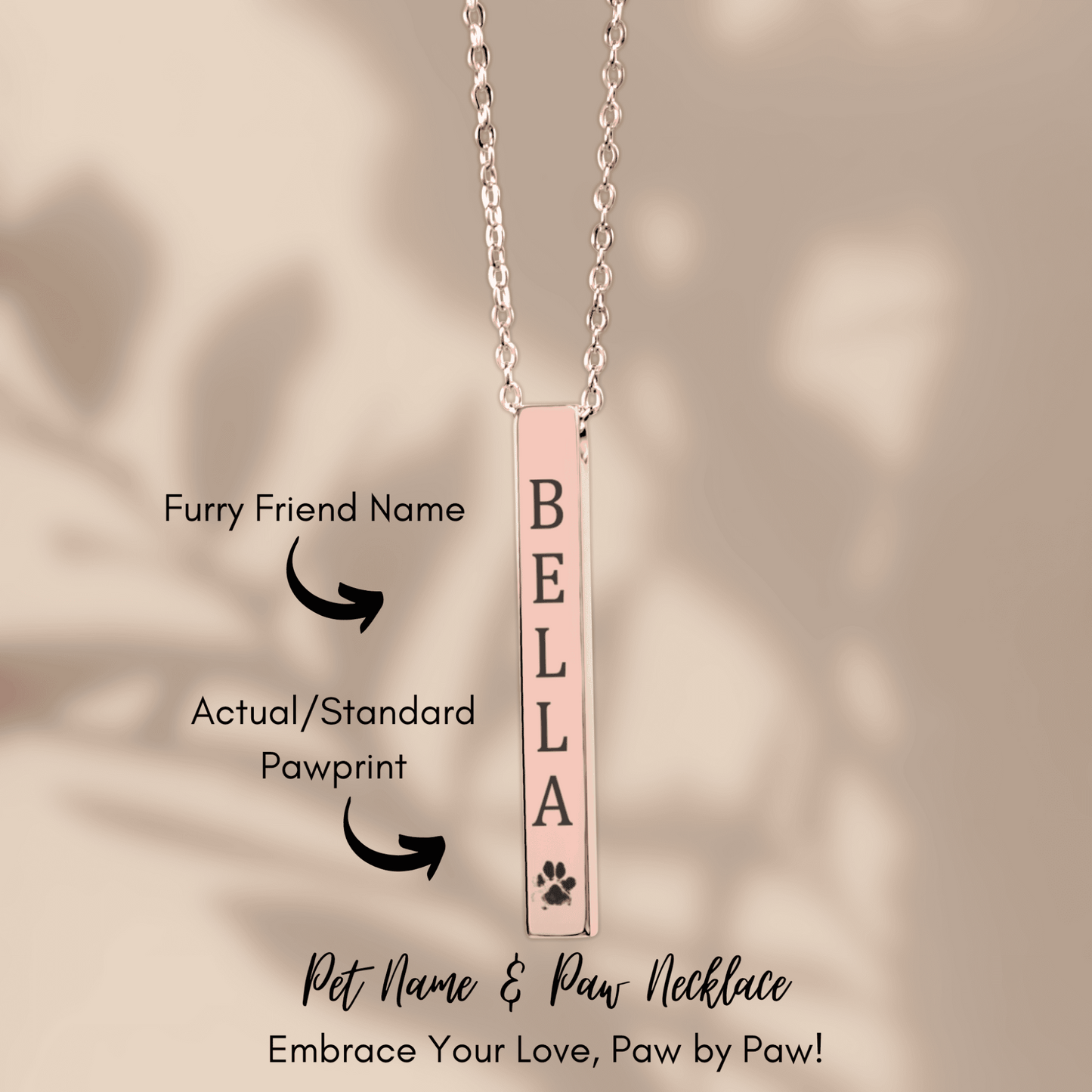 Pet Name & Paw Bar Necklace