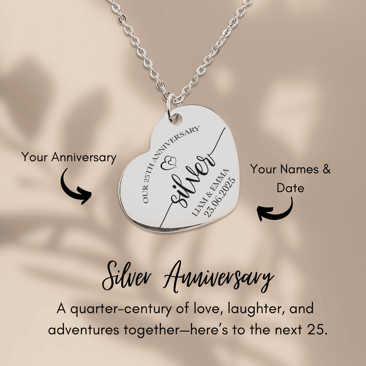 25th Silver Anniversary Heart Necklace